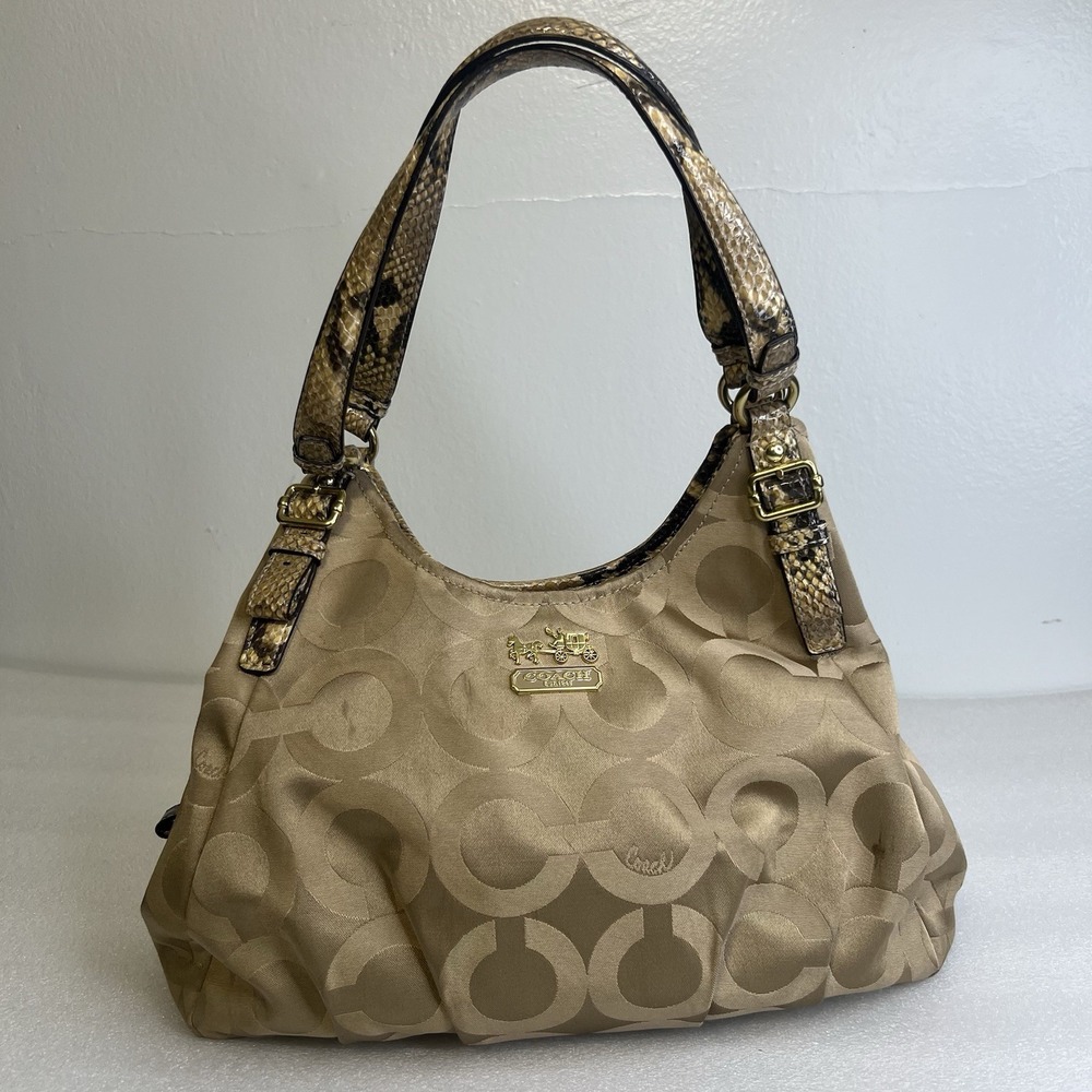 Coach Madison Op Art Signature Sateen Maggie snake Strap F17689 Shoulder Bag